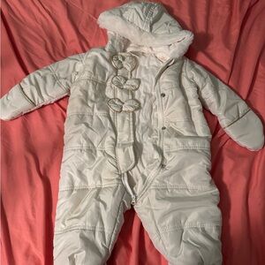 Cozy White Baby Snowsuit with Hood